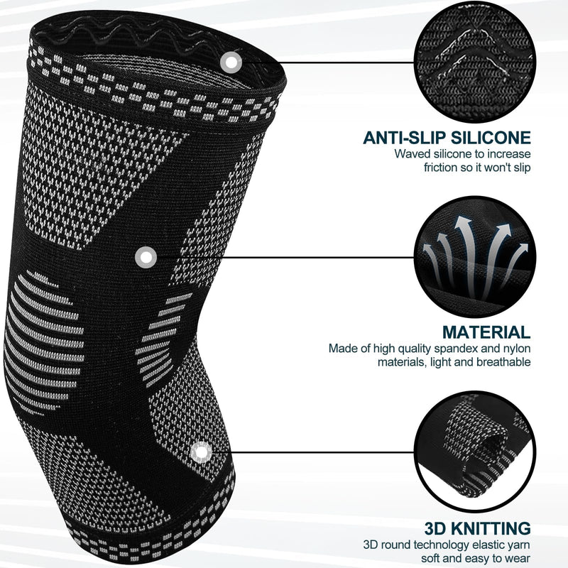 [Australia] - Quelcc 2 Pack Knee Brace Set, Compression Knee Support for Meniscus Tear, Knee Support for Women and Men, Non-Slip Breathable for Knee Pain Relief, Sports, Black, L 