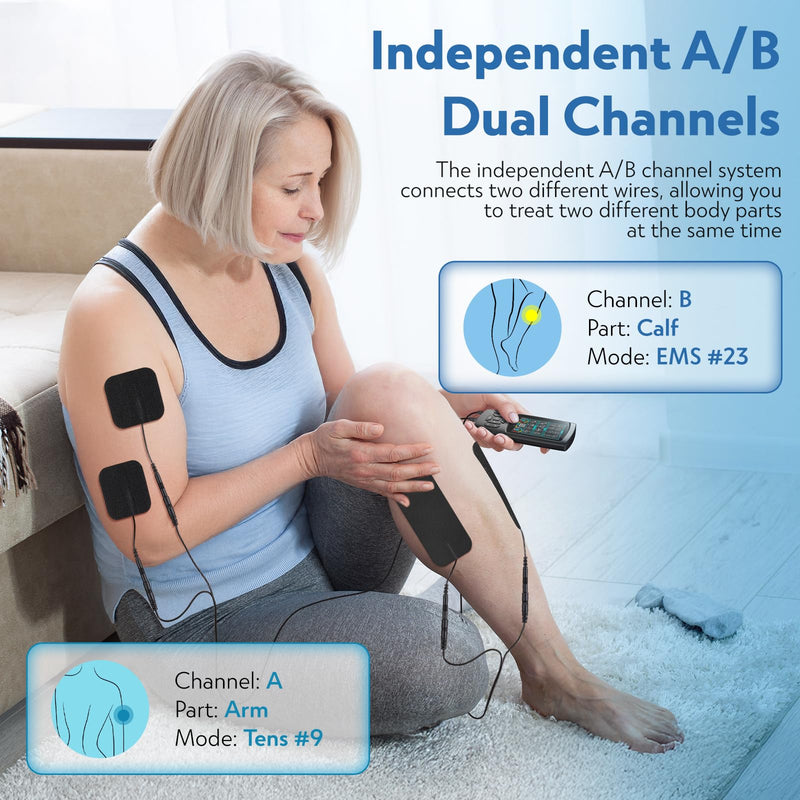 3-in-1 TENS Unit Muscle Stimulator with Color Display - Dual Channel EMS Machine, 28 Therapy Modes,40 Intensity Levels,8 Electrode Pads & EVA Case for Effective Pain Relief 8 Electrode Pads