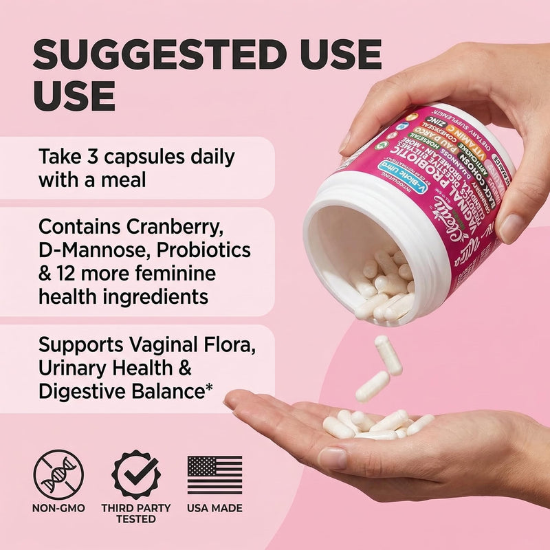 Clean Nutra Vaginal Probiotics for Women + Prebiotics Digestive Enzymes Bromelain Cranberry D Mannose Horsetail Black Cohosh Artichoke Hibiscus Flowers Probiotic for Digestive Health 90 Vegan Capsules