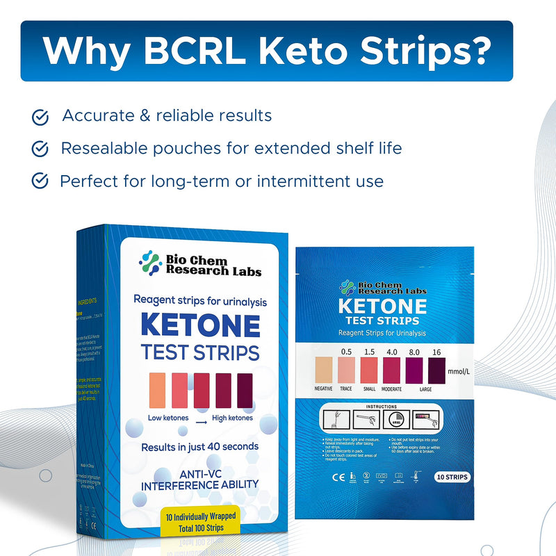 [Australia] - Ketone Test Strips, Premium Grade 100 Keto Test Strips in 10 Resealable Pouches - Urine Test Strips, Ketosis Test Strips Urine, Keto Strips, Ketone Urinalysis Test Strips, Ketones Test Kit 
