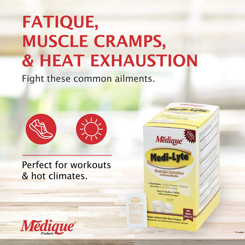 [Australia] - Medique Medi-Lyte Electrolyte Replenisher, Fast Relief from Heat, Stress, Fatigue, and Muscle Cramping, Easy to Swallow Tablets, 500 Tablets (250 x 2) 500 Count (Pack of 1) 