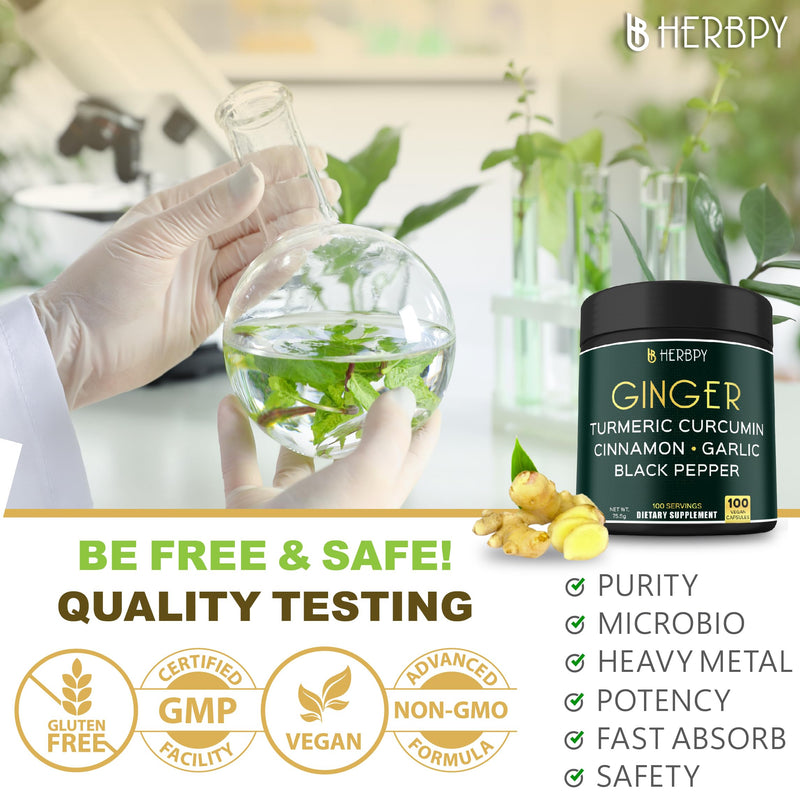 [Australia] - 5in1 Ginger and Turmeric Supplements with Ceylon Cinnamon, Garlic - Digestion, Immune, Brain & Heart Health Support - 100 Vegan Capsules 
