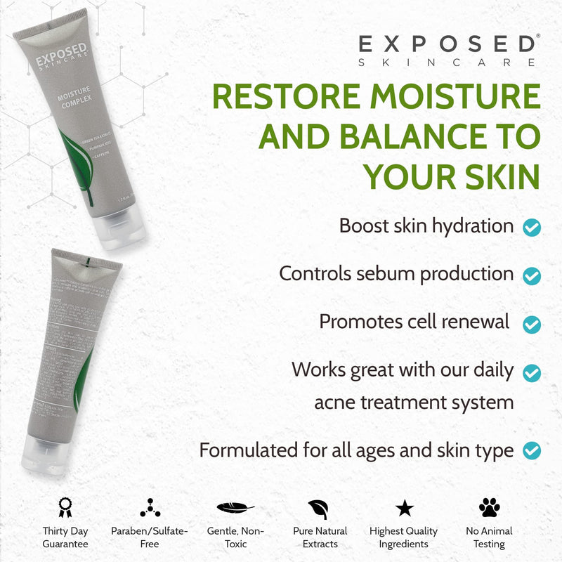Exposed Skin Care Moisture Complex Oil-Free Daily Face Moisturizer | Non-Comedogenic, Lightweight Hydrating Gel, Green Tea Extract, Pumpkin Seed, Caffeine, For Oily and Acne-Prone Skin