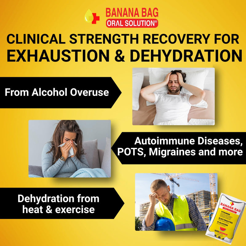 Banana Bag Electrolytes Vitamin Powder Hydration Drink Mix, Lemon Lime 5Pk | IV-level hydration powder packets w/ Electrolytes + Vitamin C & B-complex. Fast rehydration after exercise & alcohol recovery 5-Pack