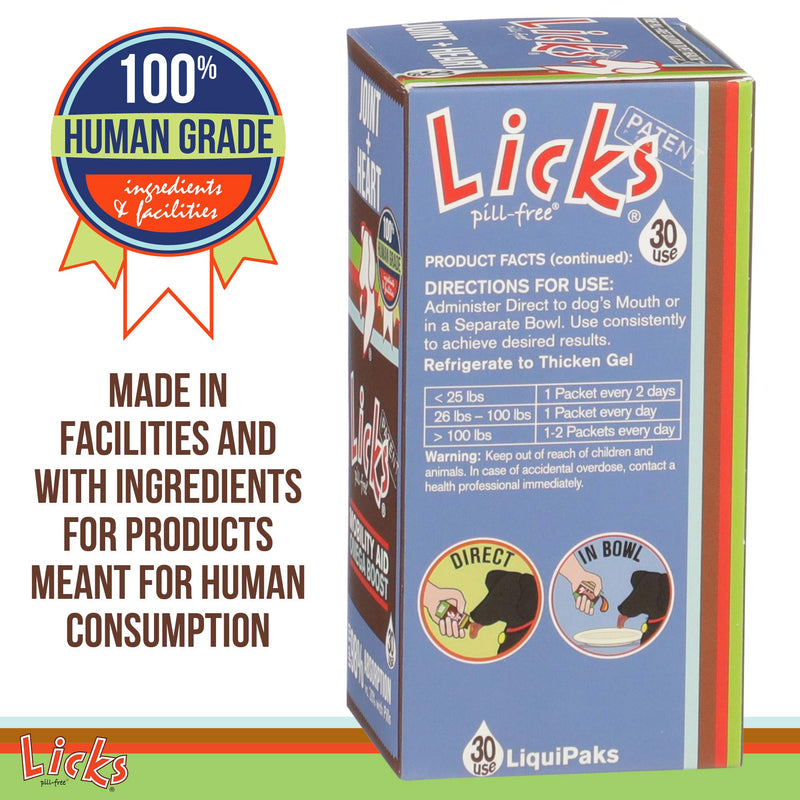 Licks Pill-Free Dog Joint and Heart - Glucosamine & Omega 3 Fish Oil Supplement for Dogs - Inflammation Supplements for Joint Support - Gel Packets - 30 Use 30-use - Large Breed Dog - PawsPlanet Australia