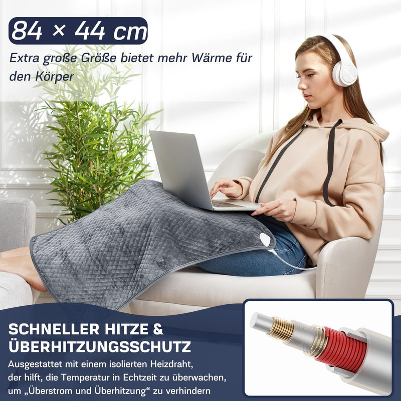 [Australia] - MILFECH 84 x 44 cm heating pad with automatic switch-off, electric heat pad, fast heating technology with 6 temperature levels and 4 timing settings, large safe heat pads for back, neck, shoulder 