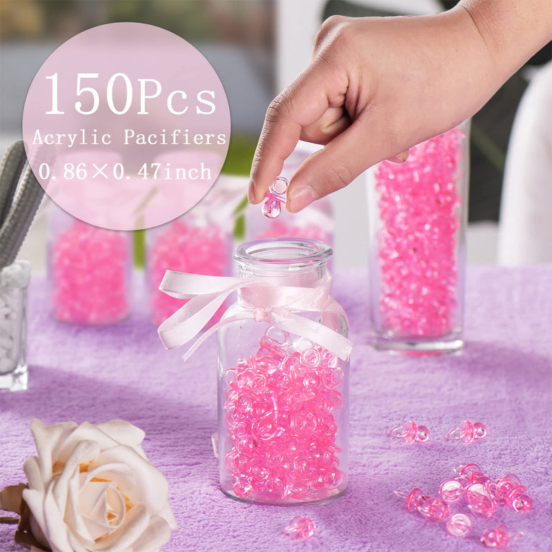 [Australia] - 150 Mini Acrylic Pacifiers for Baby Shower Game, 0.86 Inch Bulk Chupones Para Gender Reveal Party Favors Table Decoration (Pink) Pink 
