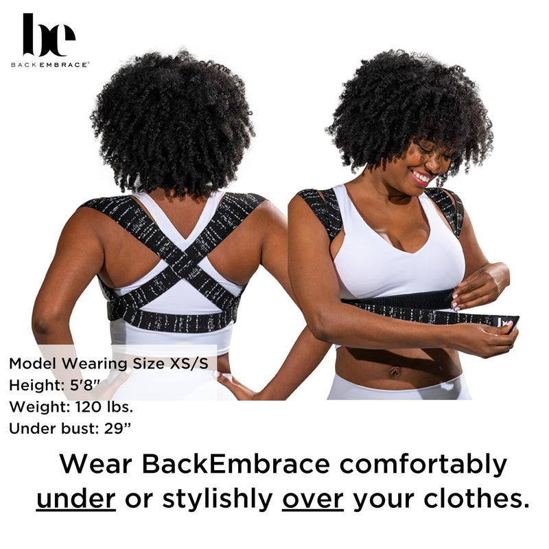 BackEmbrace Posture Corrector for Women and Men - Made in USA - Slim and Adjustable Shoulder Brace - Back Brace for Back Pain Relief- Black Drizzle M/L