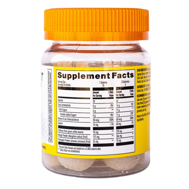 [Australia] - Energy Gummies, 1125mg of Plant-Based Caffeine Chews per Bottle, Long Lasting Energy Boosters, Tropical (15ct) 