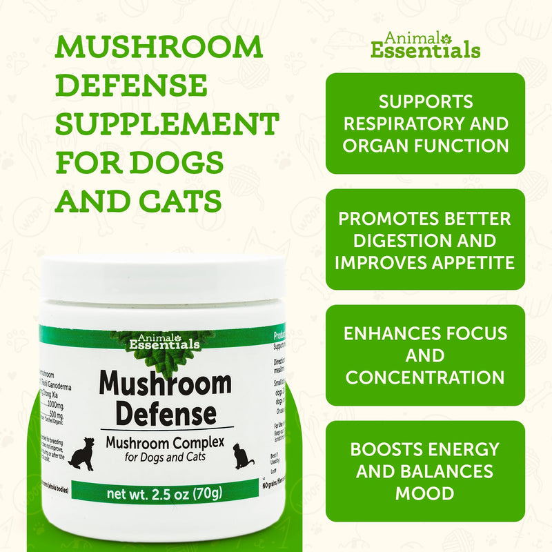 Animal Essentials MUSHROOM DEFENSE Supplement for Dogs & Cats - Critical Immune Defense, Reishi, Maitake, Cordyceps, Mushroom Powder Extract - 2.5 Oz (Pack of 1) - PawsPlanet Australia