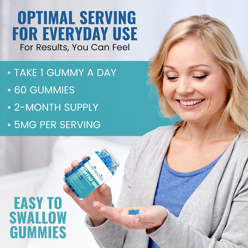 L-5 Methyl Folate Supplement- 5000mcg Active Form Folic Acid Gummies for Optimal Absorption- High Strength Folic Acid - Activated Methylfolate Supplement- 60 Gummies