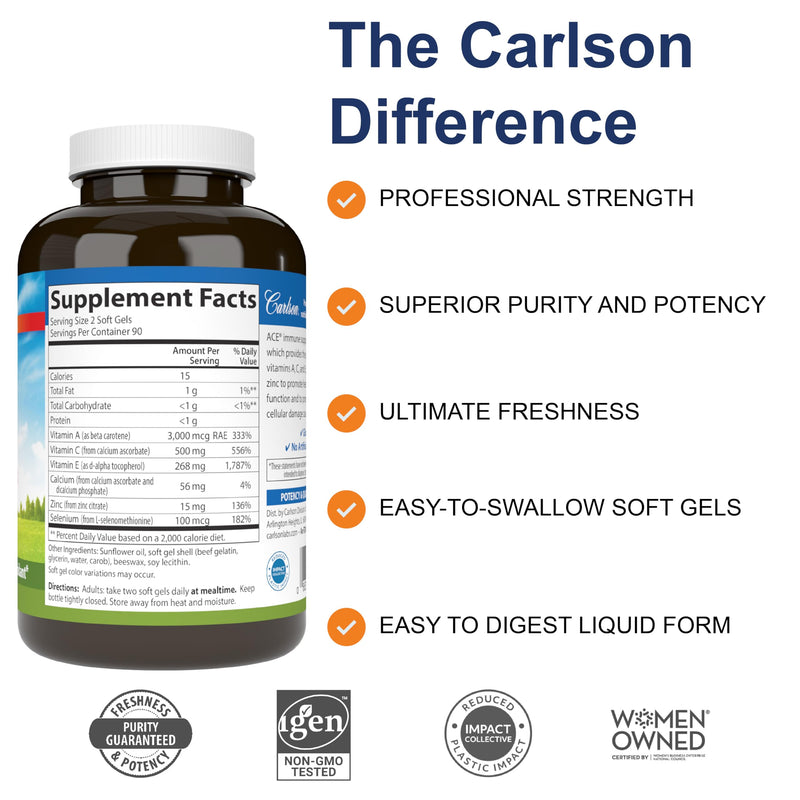 [Australia] - Carlson - ACES + Zn, Vitamins A, C, E + Selenium & Zinc, Cellular Health & Immune Support, Antioxidant, 180 Softgels 
