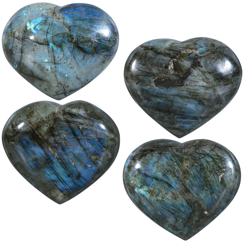 moonsix Natural Heart-Shaped Labradorite Crystal Palm Worry Stone, 401-500g | Polished Love Stone for Wedding Party Home Office Decoration, Healing Pocket Worry Crystal Chakra Balancing Meditation 2.76-3.86 Inch Blue