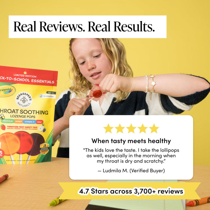 Beekeeper's Naturals Throat Soothing Lollipops w/ Honey, Variety Pk, 15 ct | Doctor Formulated Immune Support, Vitamin D & Honey, Under 2g Sugar, Clean Ingredients, 15 ct 3 Flavor Variety Pack