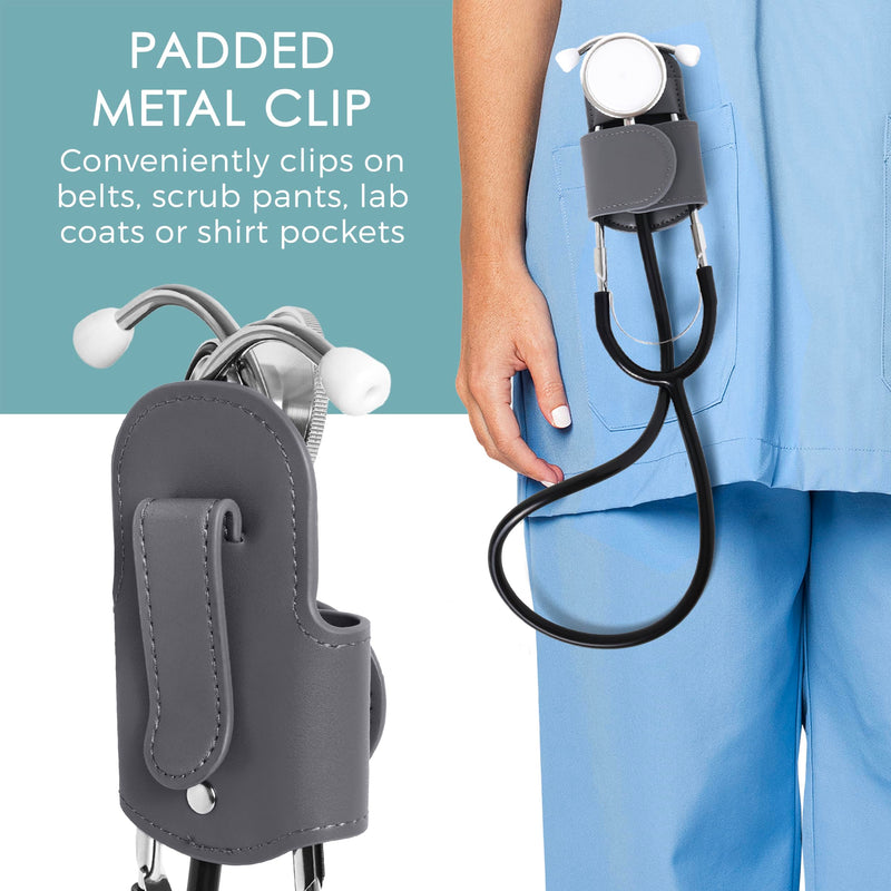 [Australia] - Stethoscope Holder Clip - Magnetic Closure & Inner Pocket - Genuine Leather Stethoscope Waist Holder - Comfortable Stethoscope Clip Storage – Stethoscope Accessories Gift for Nurses, Doctors, & More Gray 