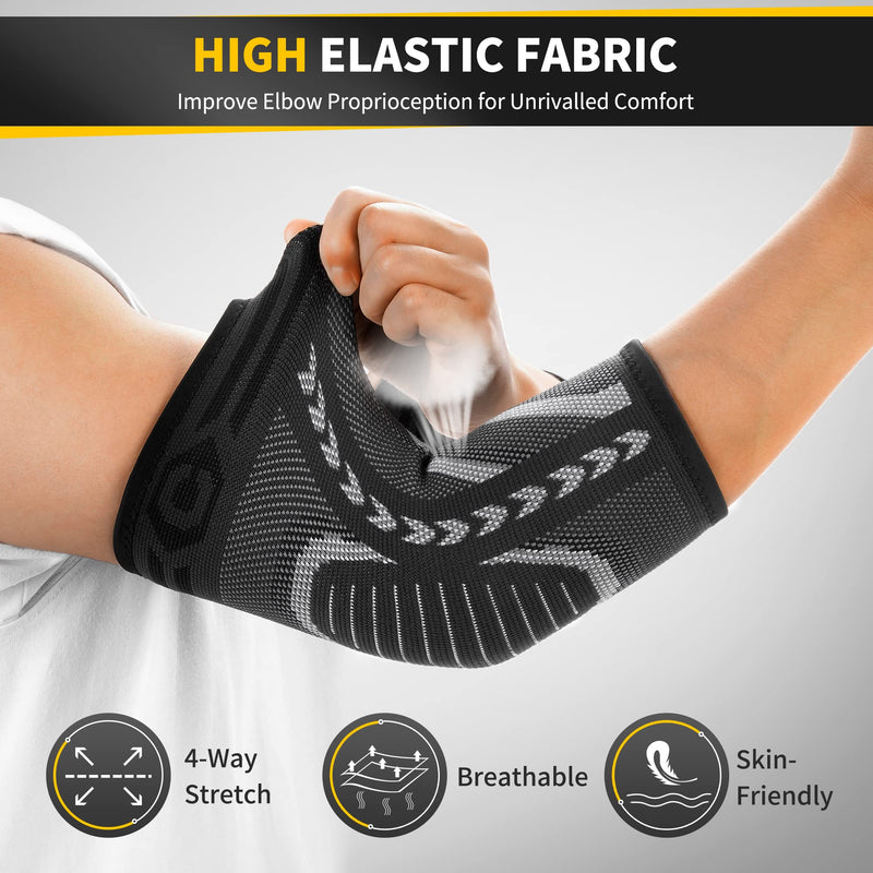 [Australia] - CAMBIVO 2 Pack Tennis Elbow Brace for Tendonitis and Tennis Elbow,Golfers Elbow, Arm Compression Sleeves for Women and Men, Bíceps Support Sleeve for Weightlifting, Basketball and Workout Large Grey 