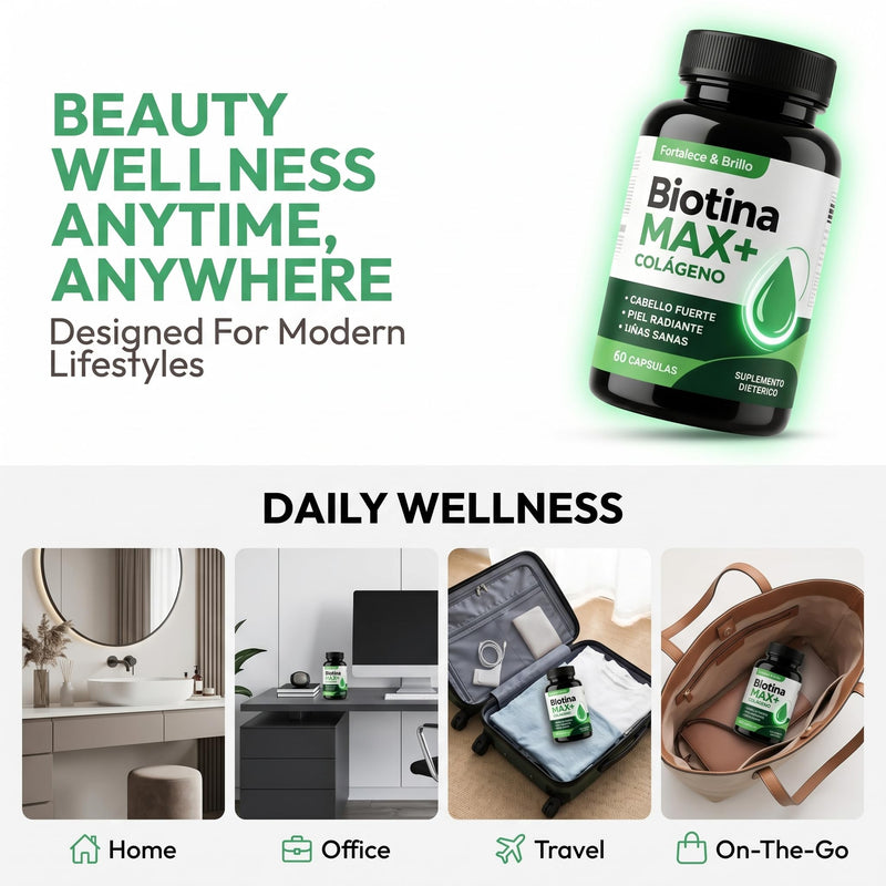 Biotina Max Colageno Capsulas - Biotin & Collagen Complex with Vitamins, Daily Beauty & Wellness Formula, Hair & Skin Care Supplement - 60 Capsules