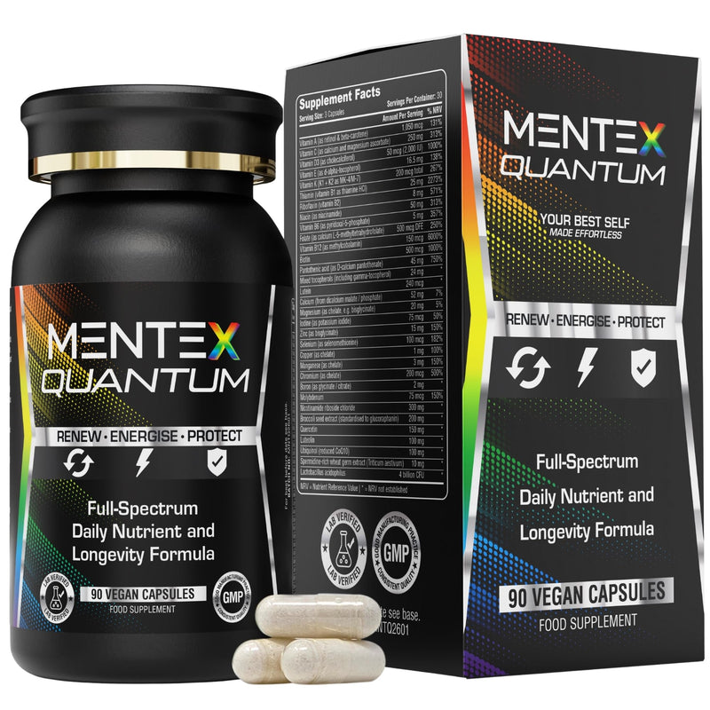 Mentex® Quantum NAD Supplements Multivitamin - Comprehensive Vitamins & Chelated Minerals with Nicotinamide Riboside, Spermidine, Ubiquinol CoQ10, Broccoli Seed Extract, Quercetin | 30 Day Supply
