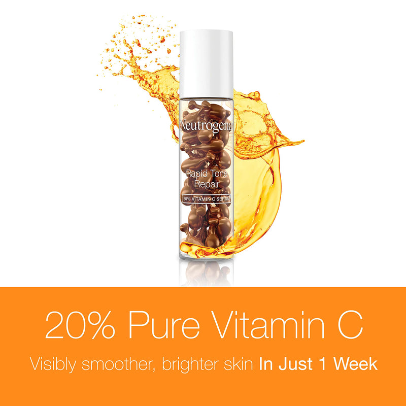 Neutrogena Rapid Tone Repair 20% Vitamin C Brightening Serum Capsules, Antioxidant Face Serum to Brighten Look of Dark Spots & Even Skin Tone, Oil-Free, 30 Serum Capsules | Antioxidant Face Serum to Brighten Look of, Oil-Free
