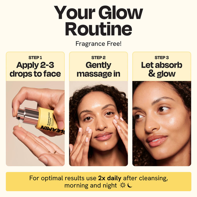 Gleamin Superactive Vitamin C Serum for Face, 1 fl oz, 15% Vitamin C | with Niacinamide, Bakuchiol & Hyaluronic Acid - Brightening Facial Treatment for Uneven Tone, Dark Spots & Radiant Glow