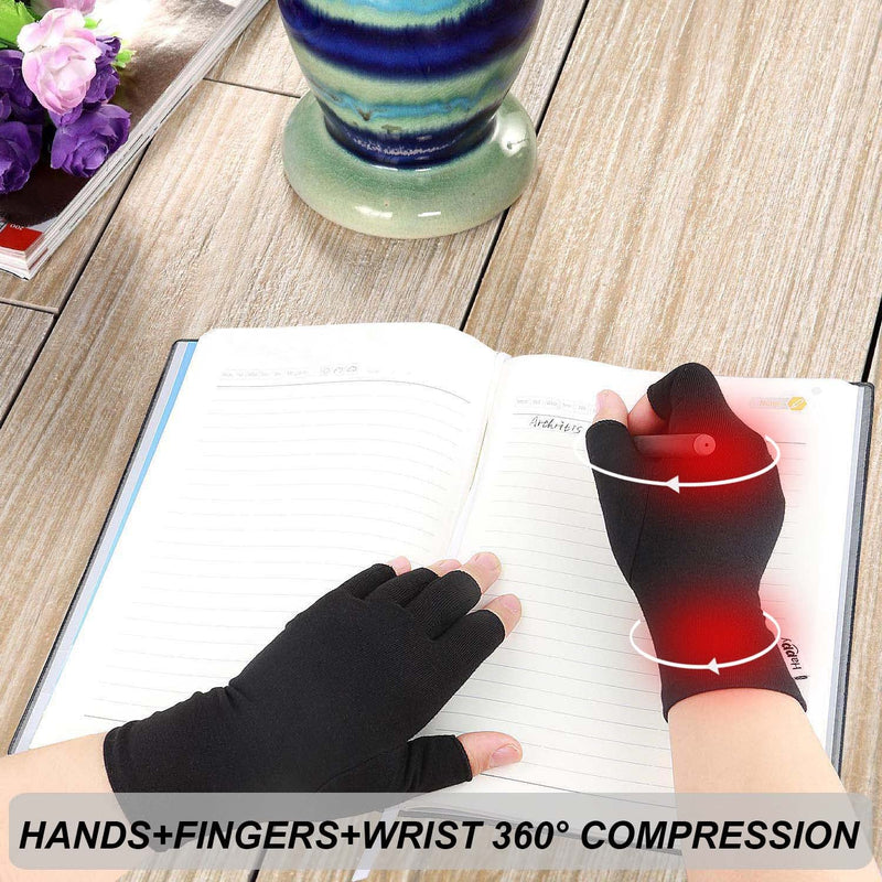 [Australia] - 2 Pairs Arthritis Compression Gloves for Arthritis, Rheumatoid, Carpal Tunnel Pain, Driving, Typing Fingerless Gloves For Women Men, Support Hand, Wrist and Joint (Pure Black, Small) Pure Black 