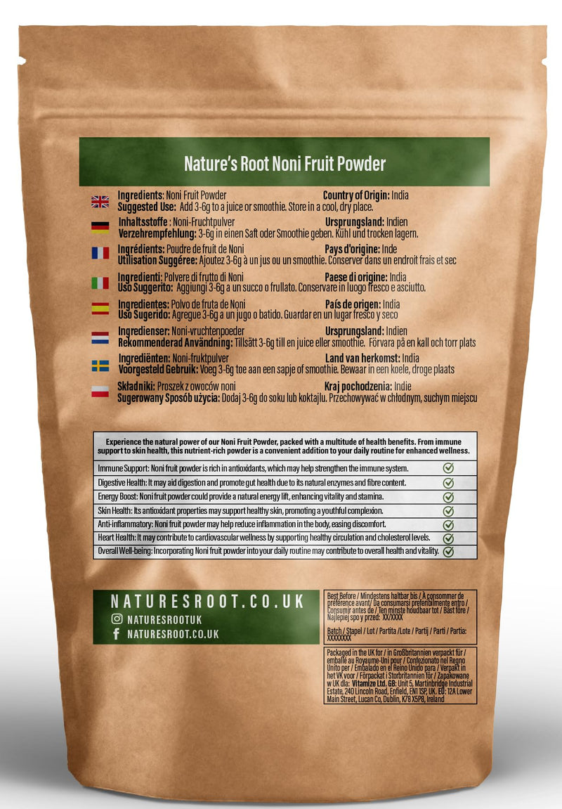 Natures Root Noni Fruit Powder 250g | Morinda Citrifolia | Nutrient-Rich Superfruit Powder | Pure Vegan Ingredient for Smoothies Juices & Wellness Recipes