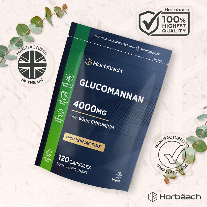 Glucomannan Capsules 4000mg | Konjac Root | Glucomannan Complex with Chromium | Vegan & Vegetarian Friendly | 120 Count | By Horbaach