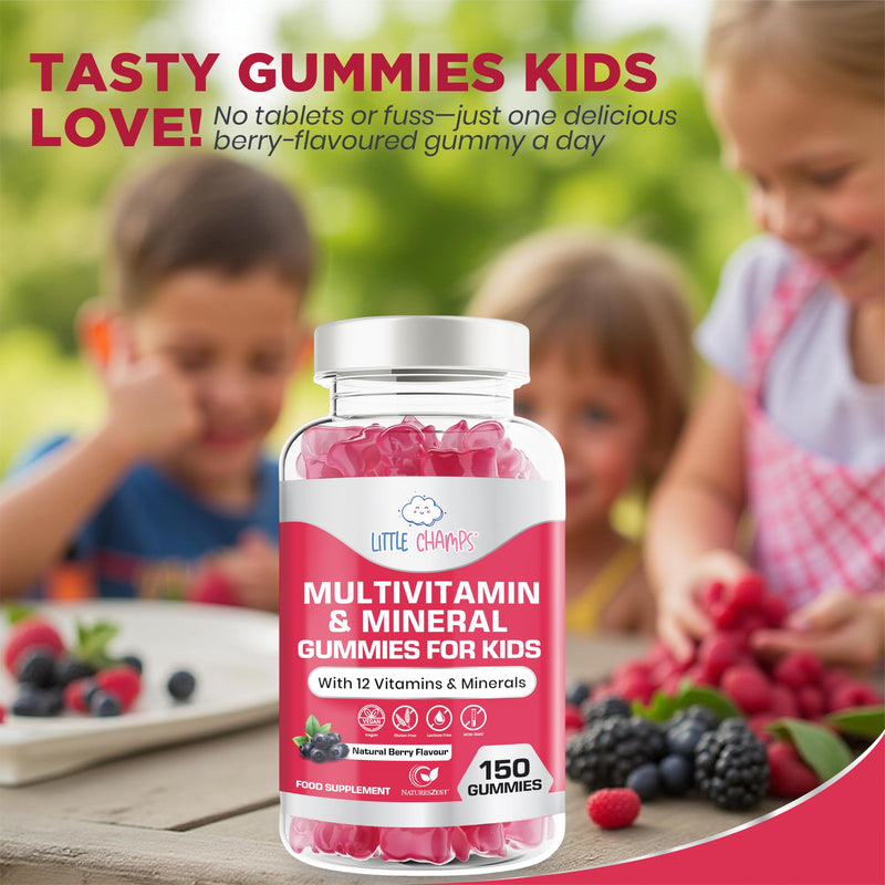 Kids Multivitamin & Mineral Gummies | 150 Chewables Gummies with 12 Essential Vitamins & Minerals | Childrens Multivitamins for Immune Support, Energy & Brain Health | Vegan | Natural Berry Flavour