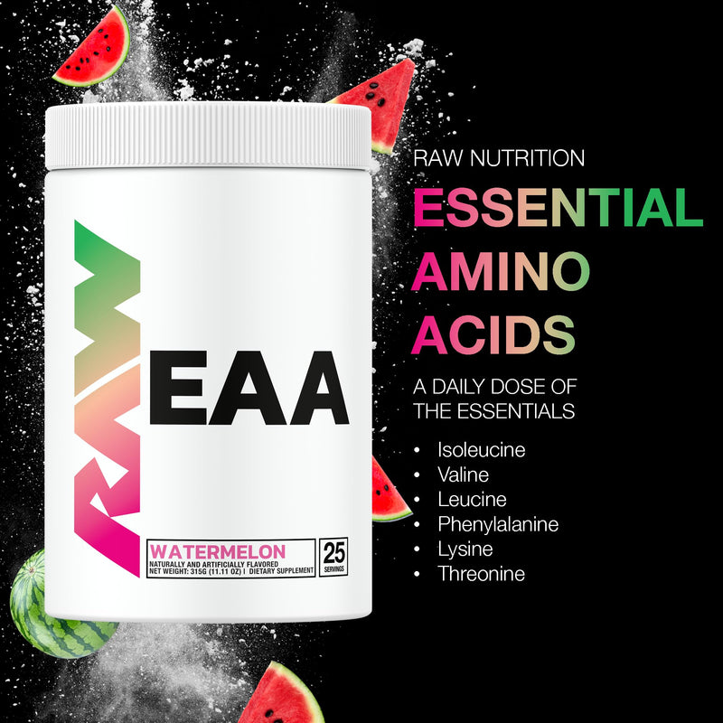 [Australia] - RAW EAA Amino Acids Powder, Watermelon (25 Servings) - Pre Workout Amino Energy Powder for Strength, Endurance, Recovery & Lean Muscle Growth - BCAA Amino Acids Supplement for Men & Women 