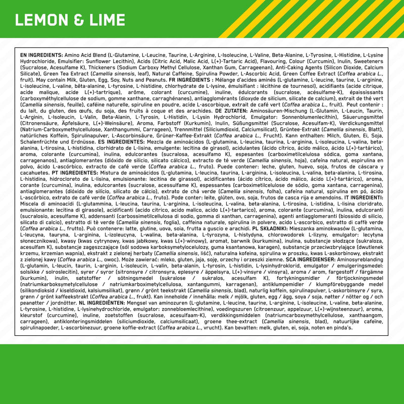Optimum Nutrition Amino Energy Pre Workout Powder, Energy Drink with Amino Acids, BCAA, L-Glutamine and L-Leucine, Food Supplement with Vitamin C and Caffeine, Lemon Lime Flavour, 30 Servings, 270 g