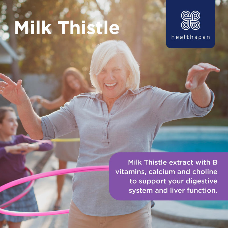 Healthspan Milk Thistle Liver Support (90 Tablets) | 80% Silymarin Content | 50mg Milk Thistle Extract | with B Vitamins, Calcium & Choline to Support Your Digestive Health & Liver Function | Vegan