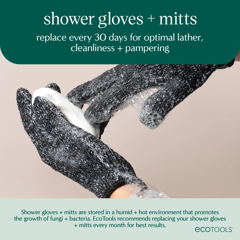 EcoTools Gentle Bath + Shower Gloves, Exfoliating Gloves Remove Dead Skin & Cleanse The Whole Body, Bath Gloves Infused with Avocado Oil to Scrub & Hydrate, Cruelty Free, 1 Pair (2 Gloves) Avocado Oil Infused Gloves, 1 Pair