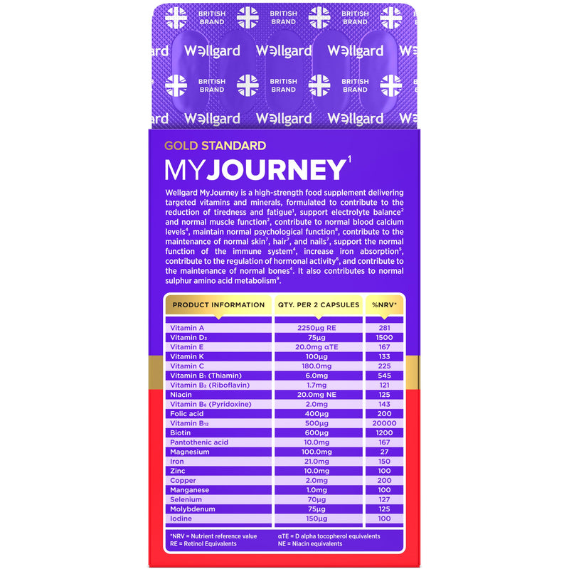 Wellgard My Journey – MJ Multivitamin for Energy, Muscles, Hair, Electrolyte Balance and Sulphur Metabolism, 60 Capsules 1 count (Pack of 60)