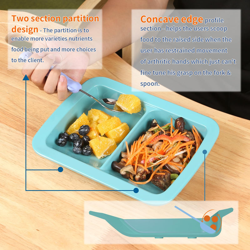 [Australia] - Adaptive Utensils Weighted Non-slip Scoop Divided Plate,Parkinsons Products,Dementia Living Aids, Eating Equipment for Disabled/Elderly/Tremors/Patients (Two sections plate-Pack of 1) Two sections plate-Pack of 1 