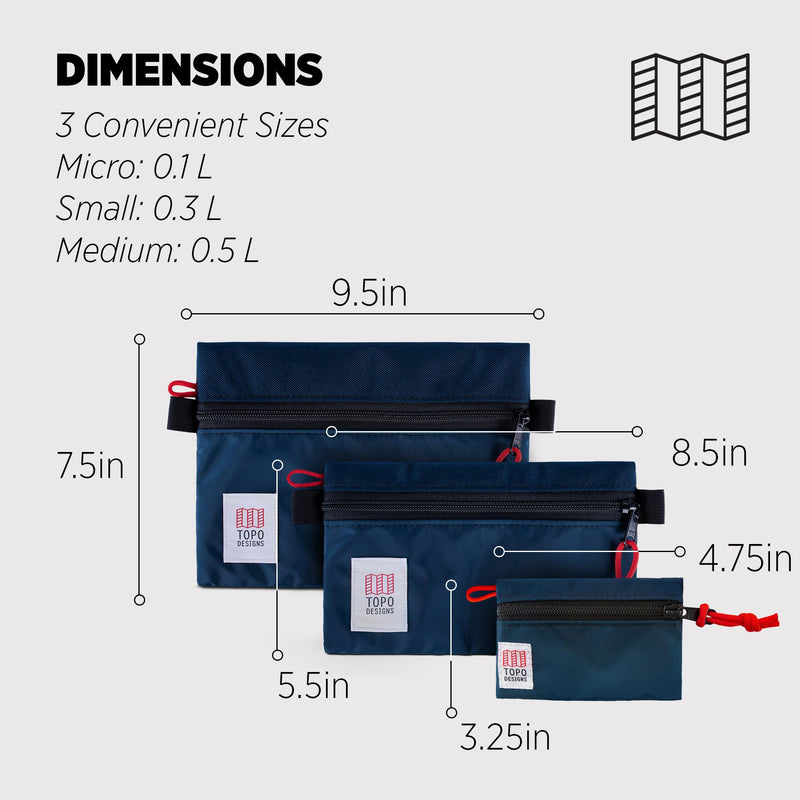 Topo Designs, Unisex, Accessory Bag Bundle - Micro/Sm/Med, Navy/Navy, 3 Piece Bundle