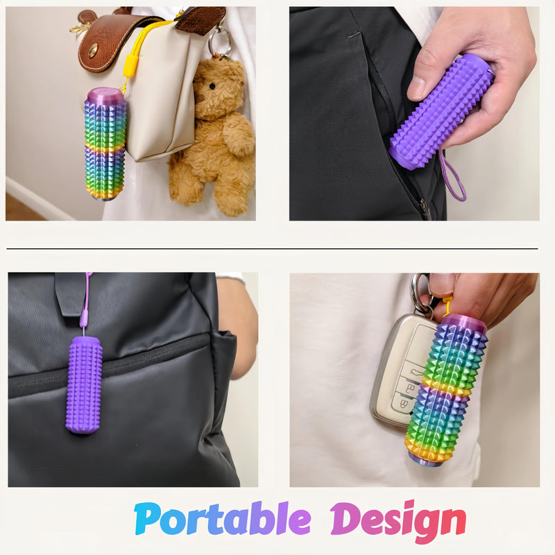[Australia] - Little Ouchies Fidget Clicker (2 Pack) - Pain Stim Sensory Tool for ADHD Kids & Adults, Stress Relief Focus Keychain for Anxiety Autism, Portable Spiky Grippie Pocket Toy - Novelty Gifts for Friend Rainbow+deep Purple 