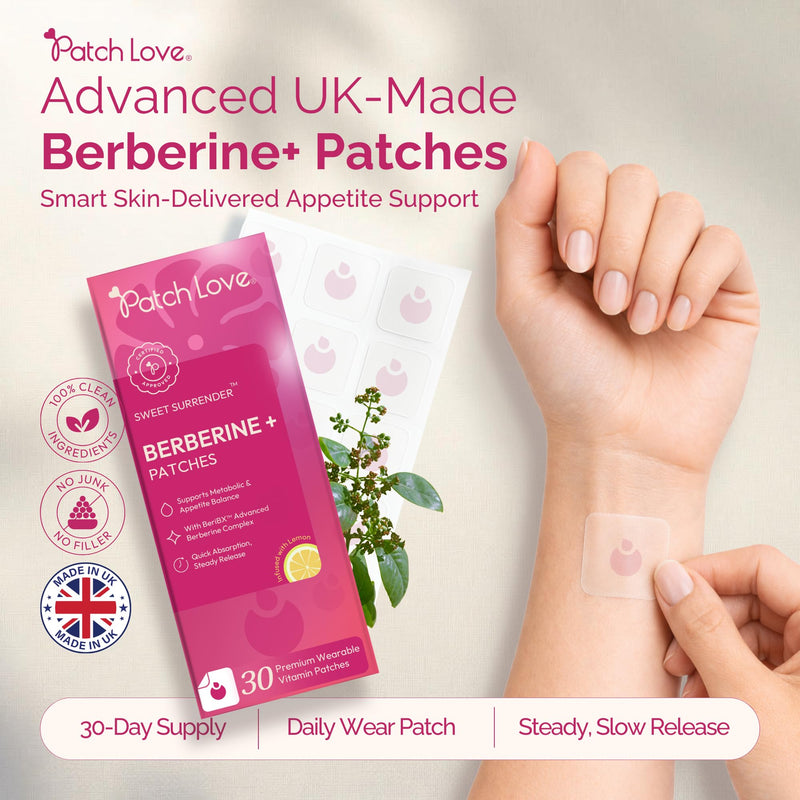 Berberine Patches for Metabolic Balance & Appetite Management - BeriBX™ with Cinnamon, Curcumin, Bitter Melon, Ginger & Ginkgo - Daily Wearable Patch - Vegan - 30 Patches - Made in UK