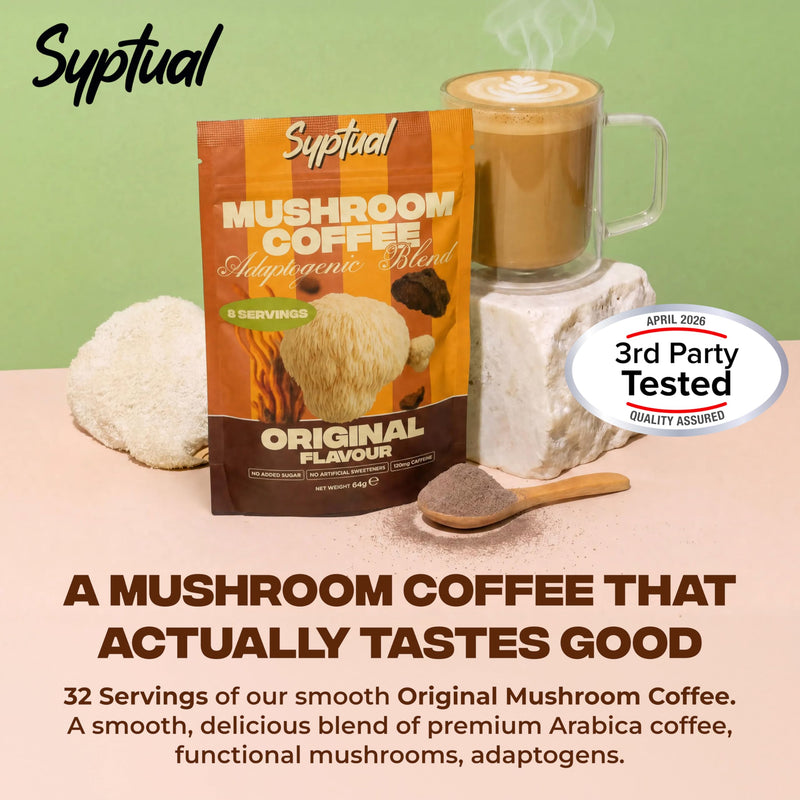 Original Mushroom Coffee - Lion's Mane, Cordyceps & Chaga 10:1 Extracts - Arabica Coffee with Ashwagandha, Maca & Guarana - Coffee Alternative for Focus & Gut Health - 256g (32 Servings)