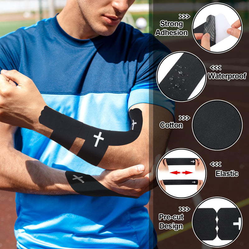 Geiserailie 4 Roll Christian Cross Kinesiology Tape, Each 20 Precut Strips 10" Per Strip Waterproof Religious Athletic Sports Tape Cotton Elastic Wraps for Fitness Running Tennis Swimming Football