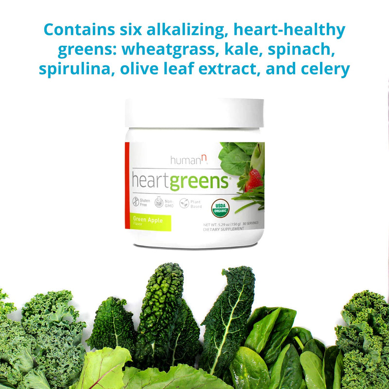 [Australia] - humanN HeartGreens | Superfood Organic Powder with Wheatgrass, Kale, Spinach, and Spirulina, USDA Organic Non-GMO, from The Makers of SuperBeets (Green Apple Flavor, 5.29-Ounce 