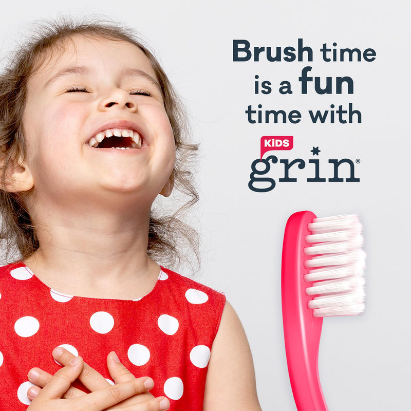 [Australia] - Grin Kids 100% Recycled Toothbrush, Extra Soft, 4 Count, Blue, Gentle Care for Baby and Toddler Teeth 