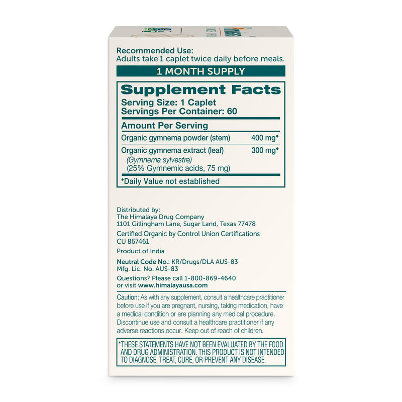 [Australia] - Himalaya Organic Gymnema Sylvestre ‚Äì Herbal Glucose Metabolism Support - USDA Organic, Non-GMO, Vegan, Gluten Free, Additive Free, 700 mg, 60 Caplets 60 Count (Pack of 1) 