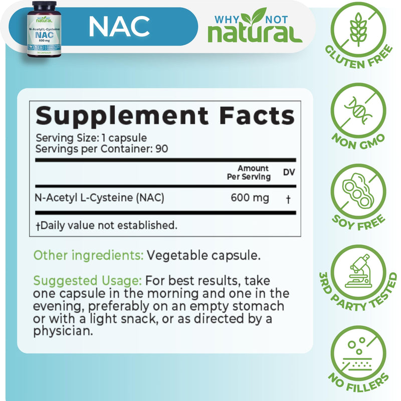 [Australia] - NAC Supplement 600 mg, N-Acetyl Cysteine Capsules, Pure N-Acetylcysteine, No Filler 
