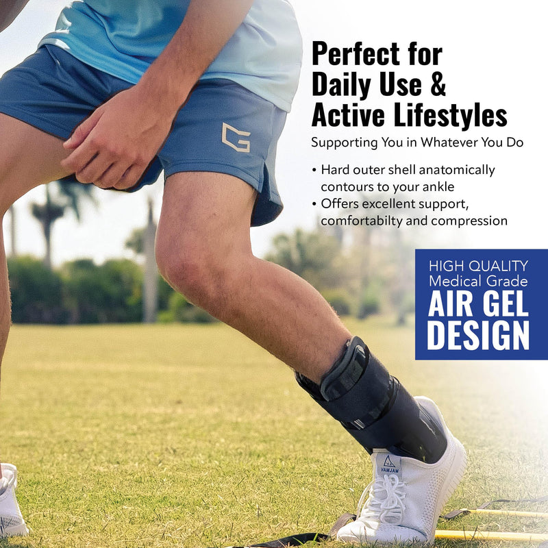 [Australia] - AnklePro Air Gel Stirrup Ankle Brace, Hard Core Side Stabilizer With Removable Cold Therapy Air Cushion & Gel Pad for Ankles, Ankle Brace for Women and Men, Ankle Support, Regular, White 
