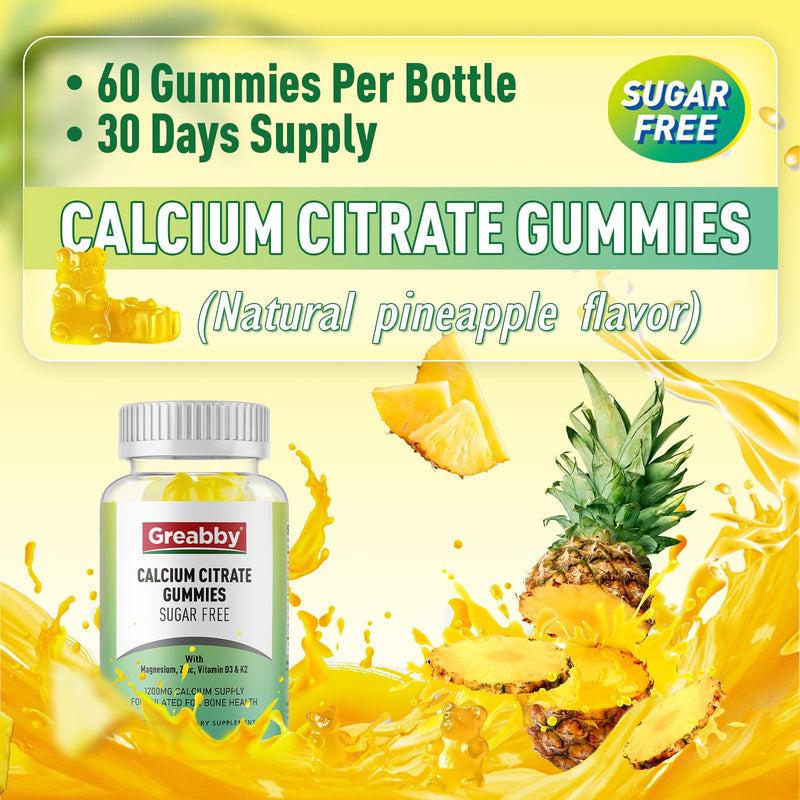 Potassium Gummies & Calcium Citrate Gummies, Sugar-Free, Potassium Chloride 500 mg, Calcium Citrate 1200 mg, Bone & Muscle Health