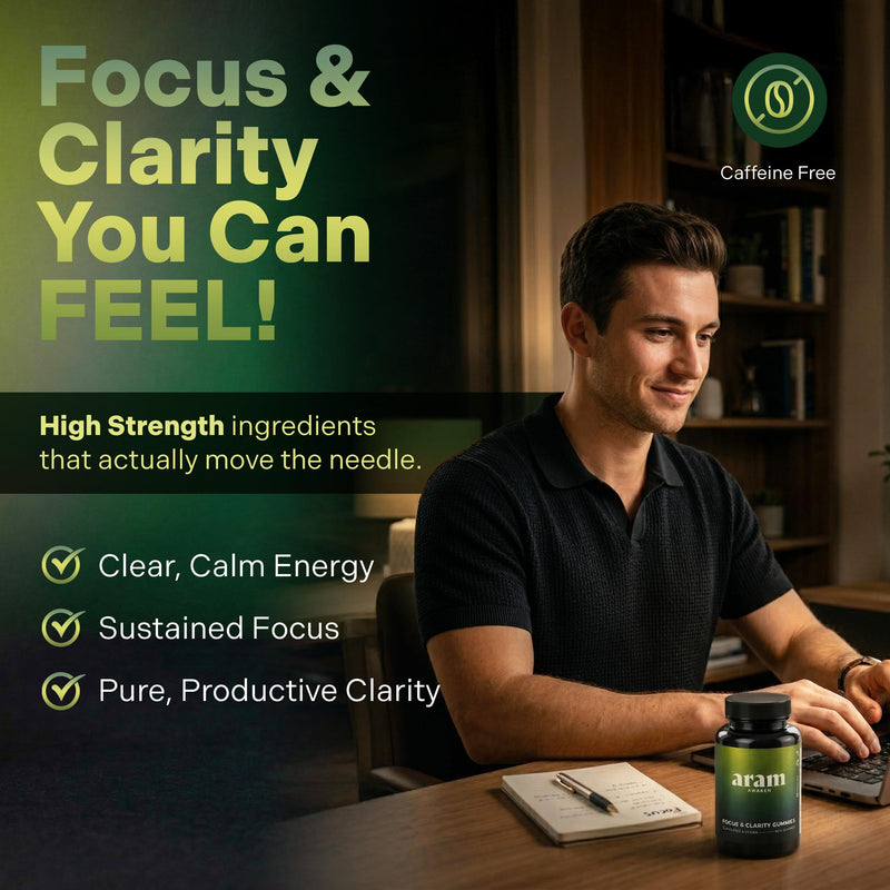 ARAM Awaken Focus & Clarity Gummies | Lion’s Mane 20:1, Alpha GPC & Bacopa Monnieri| High Strength Nootropic Formula with Methylated Vitamin B12 | Brain Support | Sugar Free Vegan | 60 Gummies