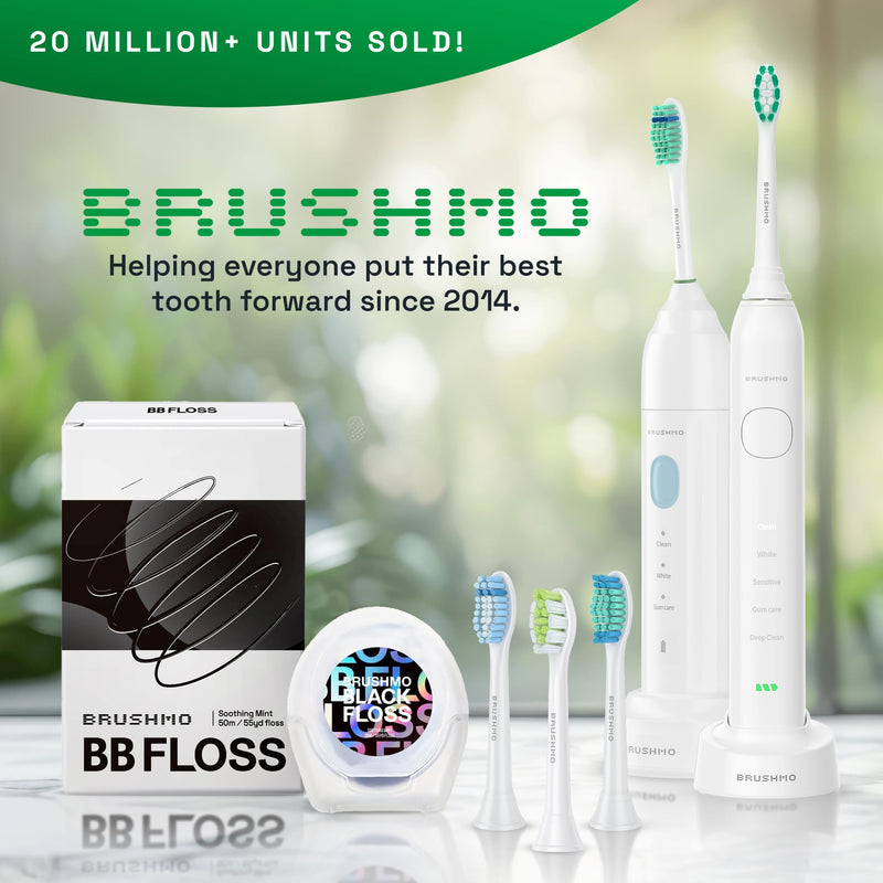 [Australia] - Brushmo Super Sonic Electric Toothbrush with 4 Replacement Heads - Rechargeable Electronic Tooth Brush for Adults with 5 Customizable Modes - IPX7 Waterproof & Long-Lasting Battery - White 4 Count (Pack of 1) 