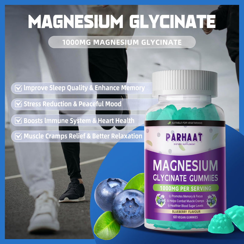 Magnesium Glycinate Gummies - Sugar Free Magnesium Potassium Supplement with Vitamin D, B6, CoQ10 for Calm Mood & Sleep Support - 120 Blueberry Chews 60 Count (Pack of 2)