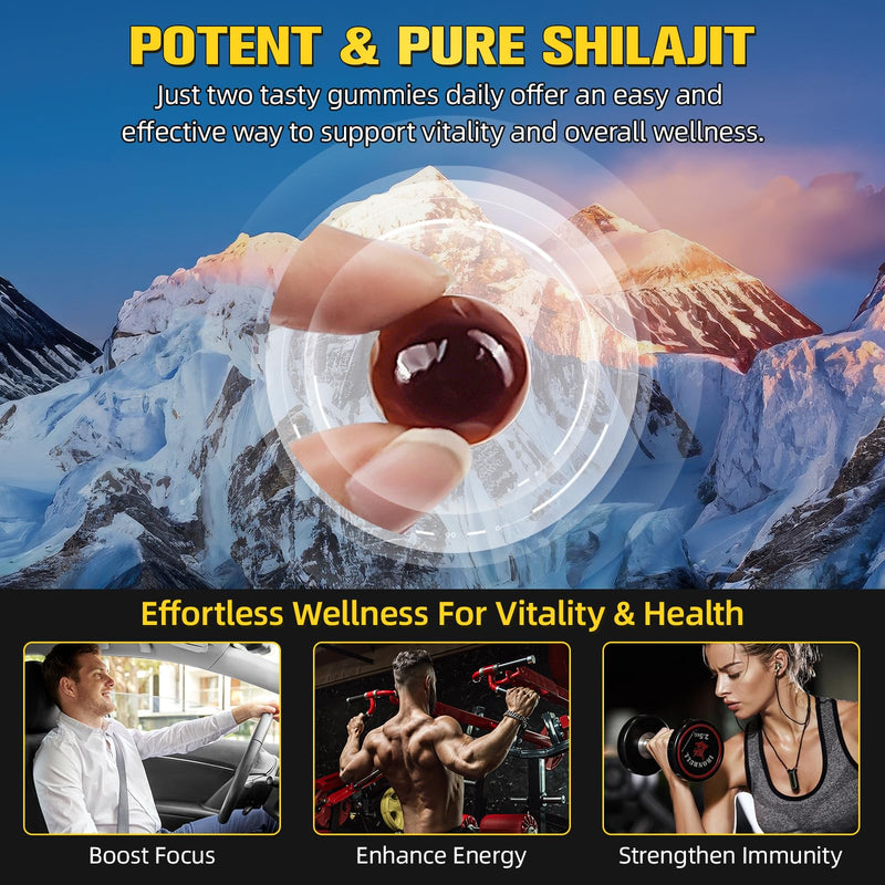 Shilajit Gummies, Enhanced Strength Gummies, Overall Wellness and Energy Levels - Naturally Vegan | 60 pcs