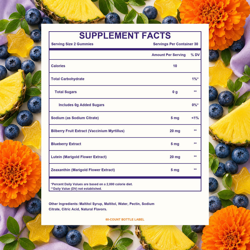 Lutein & Zeaxanthin Eye Vitamins Gummies for Daily Eye Health – 20mg Lutein, Sugar-Free, High-Potency Gummy with Bilberry Extract, Blue Light Support, Star-Shaped Gummies, 90 Count 45 Count (Pack of 2)